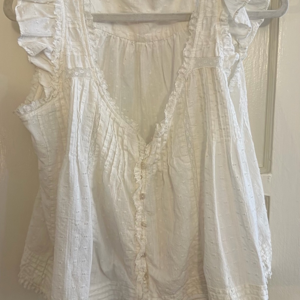 Aqua White Cotton Ruffled Eyelet Camisole